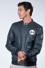 Blouson en cuir 24H Le Mans Denis bleu marine Homme