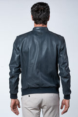 Blouson en cuir 24H Le Mans Denis bleu marine Homme