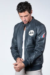 Blouson en cuir 24H Le Mans Denis bleu marine Homme