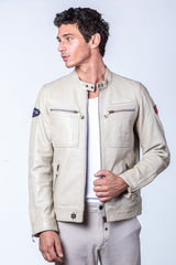 Blouson en cuir Steve McQueen Dennis 2 ecru Homme