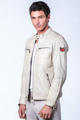 Blouson en cuir Steve McQueen Dennis 2 ecru Homme