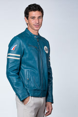 Blouson en cuir 24H Le Mans Erwan bleu ocean Homme