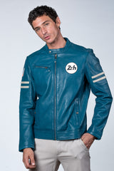 Blouson en cuir 24H Le Mans Erwan bleu ocean Homme