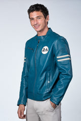 Blouson en cuir 24H Le Mans Erwan bleu ocean Homme