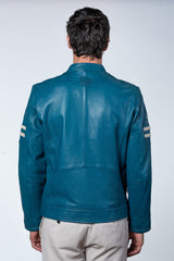 Blouson en cuir 24H Le Mans Erwan bleu ocean Homme