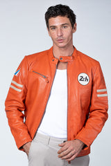 Blouson en cuir 24H Le Mans Erwan orange Homme