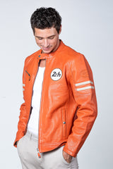 Blouson en cuir 24H Le Mans Erwan orange Homme