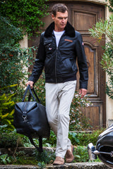 Blouson en cuir Steve McQueen Gavin noir Homme