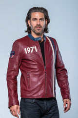 Blouson en cuir Steve McQueen Gus 5 rouge foncé Homme