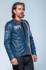 Blouson en cuir Steve McQueen Gus 5 bleu royal Homme