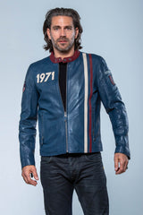 Blouson en cuir Steve McQueen Gus 5 bleu royal Homme