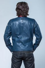 Blouson en cuir Steve McQueen Gus 5 bleu royal Homme