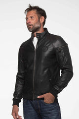 Blouson en cuir Steve McQueen Harry 4 noir Homme