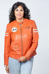 Blouson en cuir 24H Le Mans Julia orange Femme