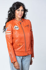 Blouson en cuir 24H Le Mans Julia orange Femme