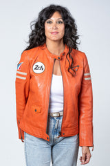 Blouson en cuir 24H Le Mans Julia orange Femme