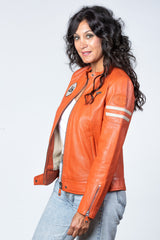 Blouson en cuir 24H Le Mans Julia orange Femme