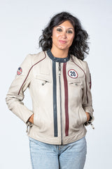 Blouson en cuir Steve McQueen Jutta ecru Femme