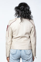 Blouson en cuir Steve McQueen Jutta ecru Femme