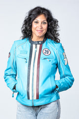 Blouson en cuir Steve McQueen Jutta bleu nordique Femme