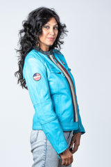 Blouson en cuir Steve McQueen Jutta bleu nordique Femme