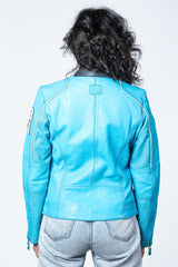 Blouson en cuir Steve McQueen Jutta bleu nordique Femme