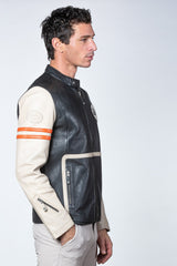 Blouson en cuir 24H Le Mans Karl noir ecru Homme