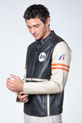 Blouson en cuir 24H Le Mans Karl noir ecru Homme