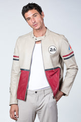 Blouson en cuir 24H Le Mans Karl ecru rouge racing Homme