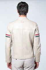 Blouson en cuir 24H Le Mans Karl ecru rouge racing Homme