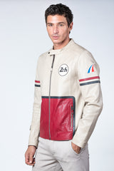 Blouson en cuir 24H Le Mans Karl ecru rouge racing Homme