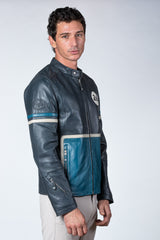 Blouson en cuir 24H Le Mans Karl bleu ocean marine Homme