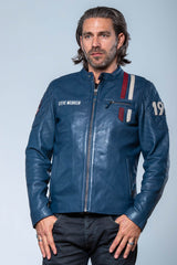 Blouson en cuir Steve McQueen Lenny 5 bleu royal Homme