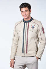 Blouson en cuir Steve McQueen Liam ecru Homme