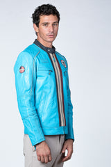 Blouson en cuir Steve McQueen Liam bleu nordique Homme