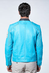 Blouson en cuir Steve McQueen Liam bleu nordique Homme