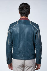 Blouson en cuir Steve McQueen Liam bleu royal Homme