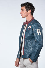 Blouson en cuir Steve McQueen Liam bleu royal Homme