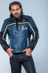 24H Le Mans Lino royal blue leather jacket for Men