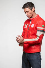 Ayrton Senna "Magic Senna" Red Leather Jacket for Men