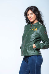 Blouson en cuir 24H Le Mans Marylin vert Femme