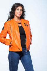 Blouson en cuir 24H Le Mans Marylin orange Femme