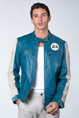 Blouson en cuir 24H Le Mans Max bleu ocean Homme