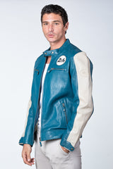 Blouson en cuir 24H Le Mans Max bleu ocean Homme