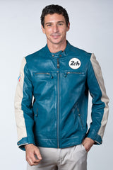 Blouson en cuir 24H Le Mans Max bleu ocean Homme