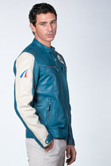 Blouson en cuir 24H Le Mans Max bleu ocean Homme