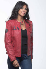 Blouson en cuir 24H Le Mans Riley 4 rouge racing Femme