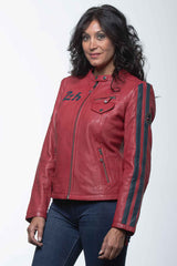 Blouson en cuir 24H Le Mans Riley 4 rouge racing Femme