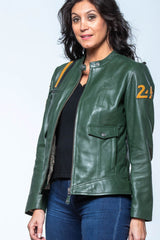 Blouson en cuir 24H Le Mans Rita vert Femme