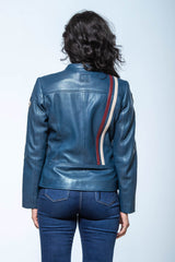 Blouson en cuir 24H Le Mans Rita bleu royal Femme